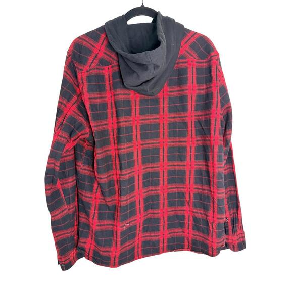 Forever 21 Red and Black Plaid Hooded Button-Up Shirt - Picture 5 of 8